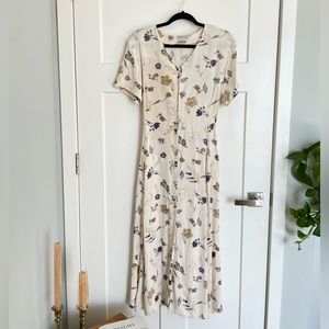 Vintage Sigrid Olsen Midi Cute 90s look button down floral Dress w/ tie in back